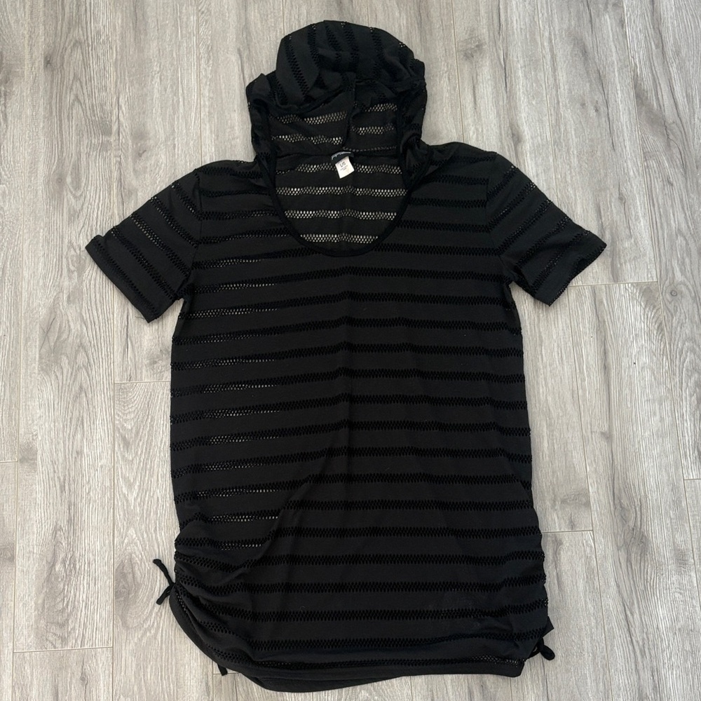 Elegant Black Mesh Striped Coverup